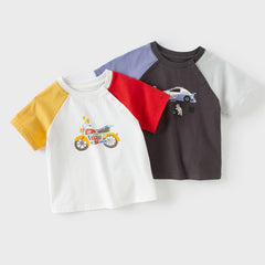 Dave&Bella Toddler Boys Summer White/Grey Cute Print Soft Cotton Versatile T-shirt Tops