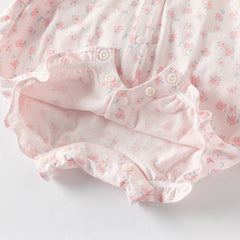 Dave&Bella Baby Girls Summer Sweet Pink Floral Print Cotton Lightweight Rompers