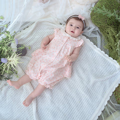 Dave&Bella Baby Girls Summer Sweet Pink Floral Print Cotton Lightweight Rompers