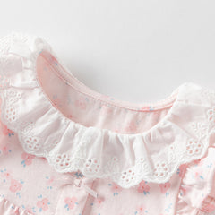 Dave&Bella Baby Girls Summer Sweet Pink Floral Print Cotton Lightweight Rompers
