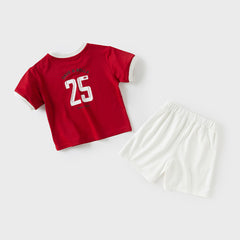 Dave&Bella Kids Boys Summer Sports Red T-shirt White Short Sets