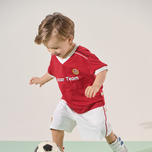 Dave&Bella Kids Boys Summer Sports Red T-shirt White Short Sets