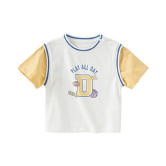 Dave&Bella Toddler Boys Summer Ice Blue/Yellow Breathable Cotton T-shirt Tops