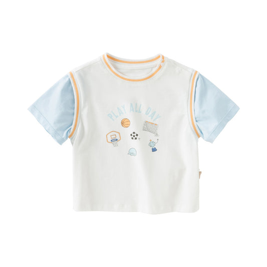 Dave&Bella Toddler Boys Summer Ice Blue/Yellow Breathable Cotton T-shirt Tops