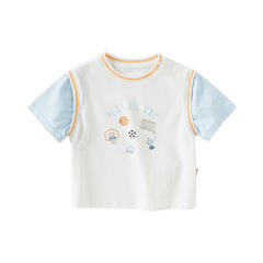 Dave&Bella Toddler Boys Summer Ice Blue/Yellow Breathable Cotton T-shirt Tops