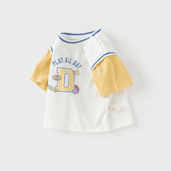 Dave&Bella Toddler Boys Summer Ice Blue/Yellow Breathable Cotton T-shirt Tops