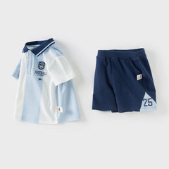 Dave&Bella Kids Boys Summer Sports-style Striped Outdoor Polos Shorts Sets