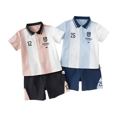 Dave&Bella Kids Boys Summer Sports-style Striped Outdoor Polos Shorts Sets