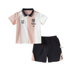 Dave&Bella Kids Boys Summer Sports-style Striped Outdoor Polos Shorts Sets
