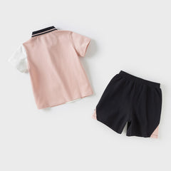 Dave&Bella Kids Boys Summer Sports-style Striped Outdoor Polos Shorts Sets