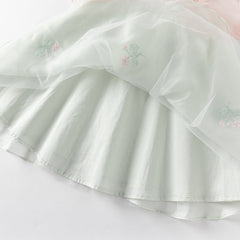 Dave&Bella Girls Summer Elegance Strapless Sleeveless Green Mesh A-line Dresses