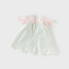 Dave&Bella Girls Summer Elegance Strapless Sleeveless Green Mesh A-line Dresses