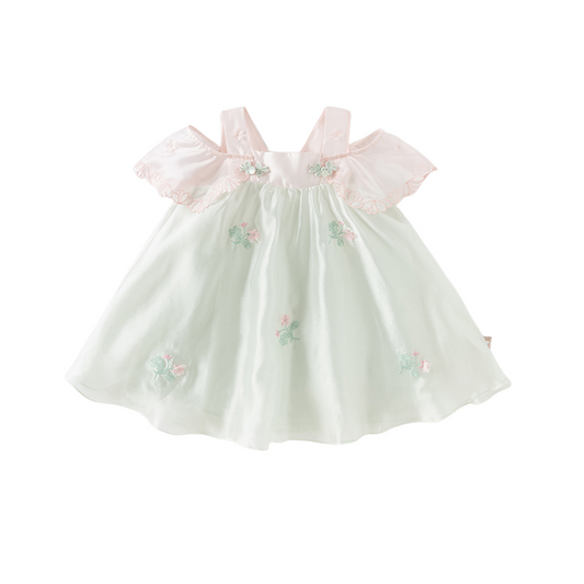 Dave&Bella Girls Summer Elegance Strapless Sleeveless Green Mesh A-line Dresses