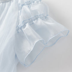 Dave&Bella Girls Summer Sweet Ocean Blue Mesh Party Dress