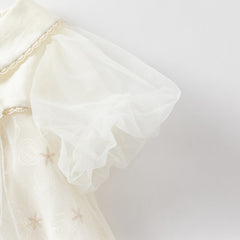 Dave&Bella Girls Summer Bubble Sleeve Beige Mesh Dress