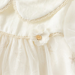 Dave&Bella Girls Summer Bubble Sleeve Beige Mesh Dress