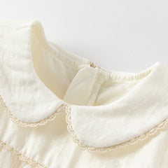 Dave&Bella Girls Summer Bubble Sleeve Beige Mesh Dress