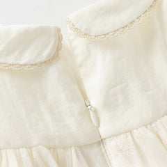 Dave&Bella Toddler Girls Summer Bubble Sleeve Beige Mesh Dress