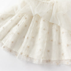 Dave&Bella Girls Summer Bubble Sleeve Beige Mesh Dress