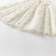 Dave&Bella Girls Summer Bubble Sleeve Beige Mesh Dress