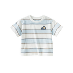 Dave&Bella Toddler Boys Summer Stylish Blue White Striped Cotton Comfortable T-shirts