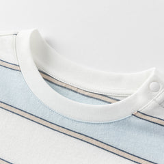 Dave&Bella Toddler Boys Summer Stylish Blue White Striped Cotton Comfortable T-shirts