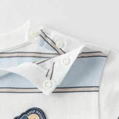 Dave&Bella Toddler Boys Summer Stylish Blue White Striped Cotton Comfortable T-shirts