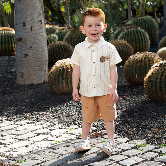 Dave&Bella Toddler Boys Summer Apricot Striped T-shirt Short Pant Sets