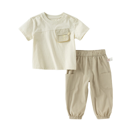 Dave&Bella Kids Boys Summer Light Grey Green Casual T-shirt Pant Sets
