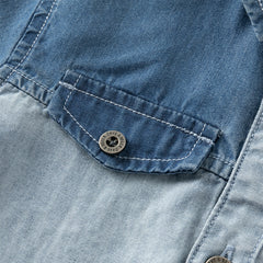 Dave&Bella Toddler Boys Summer Cool Denim Blue Color Block Shirt Top