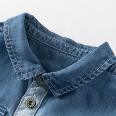 Dave&Bella Toddler Boys Summer Cool Denim Blue Color Block Shirt Top