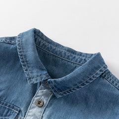 Dave&Bella Toddler Boys Summer Cool Denim Blue Color Block Shirt Top