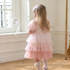 Dave&Bella Girls Summer Pink Mesh Princess Cake Dress