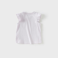 Dave&Bella Toddler Girls Summer Grey Purple/Green Sleeveless Versatile T-shirts