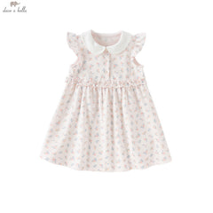 Dave&Bella Girls Summer Pink Floral Print Doll Collar Sweet Dress
