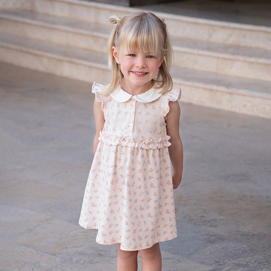 Dave&Bella Toddler Girls Summer Pink Floral Print Doll Collar Sweet Preppy Dress