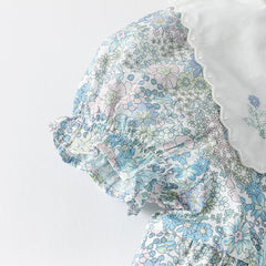 Dave&Bella Girls Summer Blue Floral Print Bubble Sleeve Dress