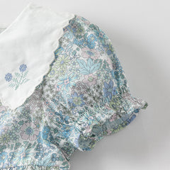 Dave&Bella Girls Summer Blue Floral Print Bubble Sleeve Dress