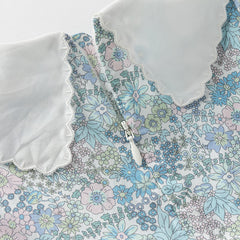 Dave&Bella Girls Summer Blue Floral Print Bubble Sleeve Dress