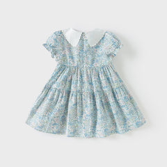 Dave&Bella Girls Summer Blue Floral Print Bubble Sleeve Dress