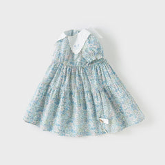 Dave&Bella Girls Summer Blue Floral Print Bubble Sleeve Dress