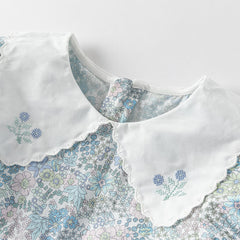 Dave&Bella Girls Summer Blue Floral Print Bubble Sleeve Dress