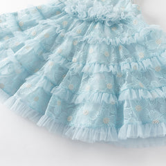 Dave&Bella Girls Summer Light Blue Sleeveless Lace Mesh Dress (hair band)