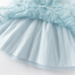 Dave&Bella Girls Summer Light Blue Sleeveless Lace Mesh Dress (hair band)