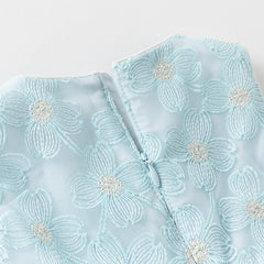 Dave&Bella Girls Summer Light Blue Sleeveless Lace Mesh Dress (hair band)