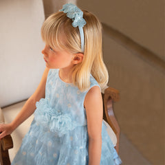 Dave&Bella Girls Summer Light Blue Sleeveless Lace Mesh Dress (hair band)