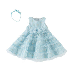 Dave&Bella Girls Summer Light Blue Sleeveless Lace Mesh Dress (hair band)