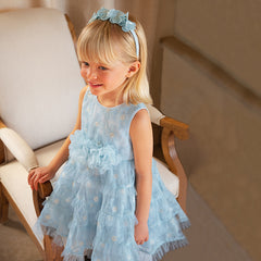 Dave&Bella Girls Summer Light Blue Sleeveless Lace Mesh Dress (hair band)