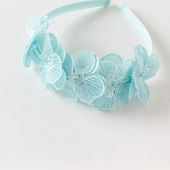 Dave&Bella Girls Summer Light Blue Sleeveless Lace Mesh Dress (hair band)