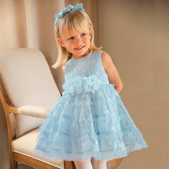 Dave&Bella Girls Summer Light Blue Sleeveless Lace Mesh Dress (hair band)